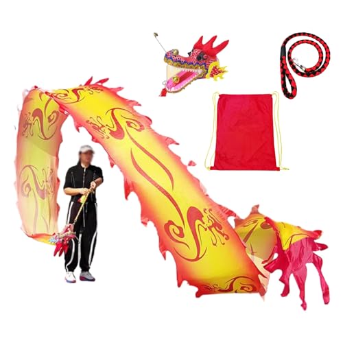 ZOAPDEBCE 3D Dragon Ribbon Streamer Outdoor Fitness Dragon D Drachen-Poi, gelber und roter Drachen-Druck, Tanz-Poi(10 m (33 ft)) von ZOAPDEBCE