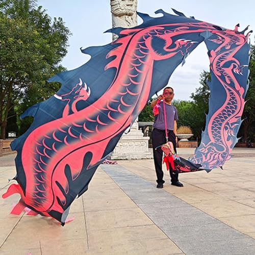 ZOAPDEBCE 3D Dragon Ribbon Streamer Outdoor Fitness Dragon D Drachen-Poi-Tanz-Drachenband mit chinesischem Loong-Bild(Black,10 m (33 ft)) von ZOAPDEBCE