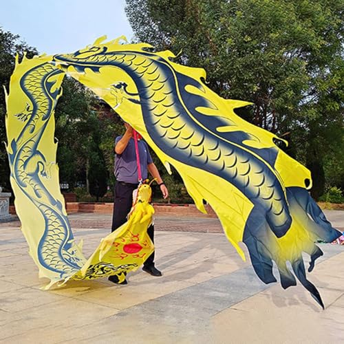 ZOAPDEBCE 3D Dragon Ribbon Streamer Outdoor Fitness Dragon D Drachen-Poi-Tanz-Drachenband mit chinesischem Loong-Bild(Giallo,10 m (33 ft)) von ZOAPDEBCE