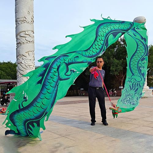 ZOAPDEBCE 3D Dragon Ribbon Streamer Outdoor Fitness Dragon D Drachen-Poi-Tanz-Drachenband mit chinesischem Loong-Bild(Green,10 m (33 ft)) von ZOAPDEBCE