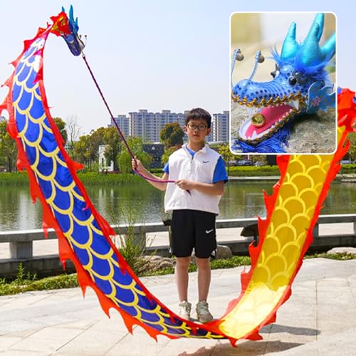 ZOAPDEBCE 3D Dragon Ribbon Streamer Outdoor Fitness Dragon D Drachen-Poi for Kinder/Anfänger, kleine Drachen-Poi(Blu,2 m (6.5 ft)) von ZOAPDEBCE