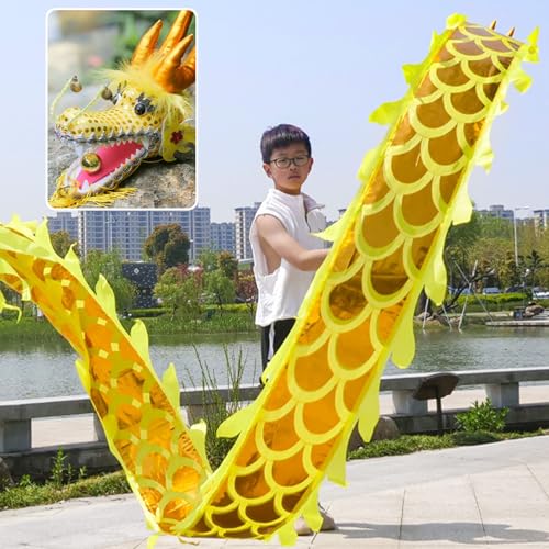 ZOAPDEBCE 3D Dragon Ribbon Streamer Outdoor Fitness Dragon D Drachen-Poi for Kinder/Anfänger, kleine Drachen-Poi(Giallo,2 m (6.5 ft)) von ZOAPDEBCE