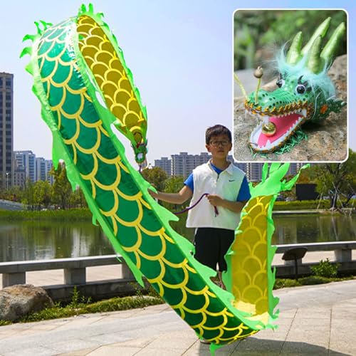 ZOAPDEBCE 3D Dragon Ribbon Streamer Outdoor Fitness Dragon D Drachen-Poi for Kinder/Anfänger, kleine Drachen-Poi(Green,2 m (6.5 ft)) von ZOAPDEBCE