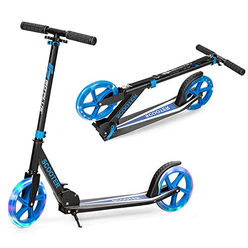 ZOAPDEBCE Folding Kick Scooter Scooter Kids Scooters, 2 Flash Wheels Scooter mit 3-stufig verstellbarem Lenker, Hinterfußbremse und Tragegurt, Sportroller for Kinder, Teenager, Erwachsene(Blu) von ZOAPDEBCE