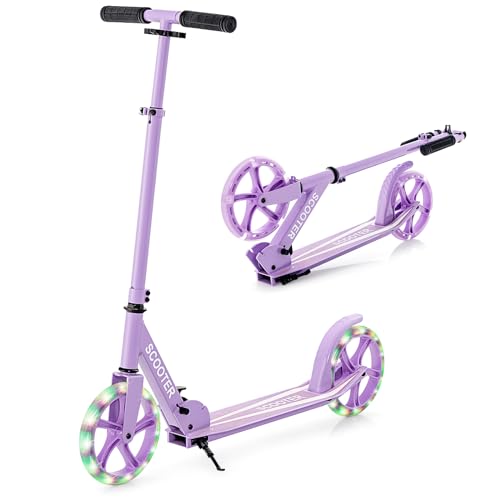 ZOAPDEBCE Folding Kick Scooter Scooter Kids Scooters, 2 Flash Wheels Scooter mit 3-stufig verstellbarem Lenker, Hinterfußbremse und Tragegurt, Sportroller for Kinder, Teenager, Erwachsene(Purple) von ZOAPDEBCE