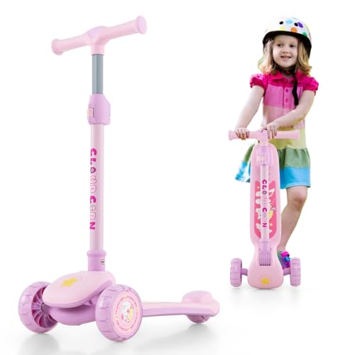 ZOAPDEBCE Folding Kick Scooter Scooter Kids Scooters, 3-Rad-Klapproller mit leuchtenden PU-Rädern, höhenverstellbarem Lenker und Hinterradbremse(Light Pink) von ZOAPDEBCE