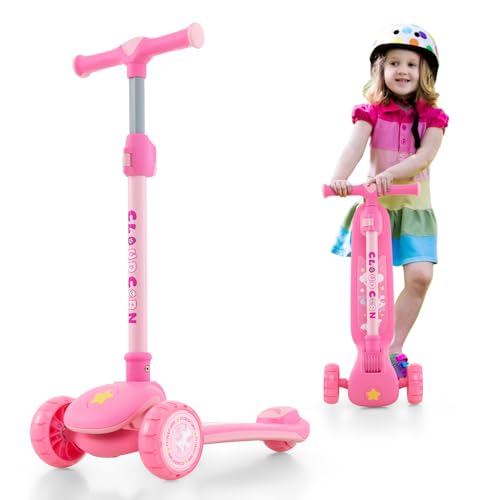 ZOAPDEBCE Folding Kick Scooter Scooter Kids Scooters, 3-Rad-Klapproller mit leuchtenden PU-Rädern, höhenverstellbarem Lenker und Hinterradbremse(Roze) von ZOAPDEBCE