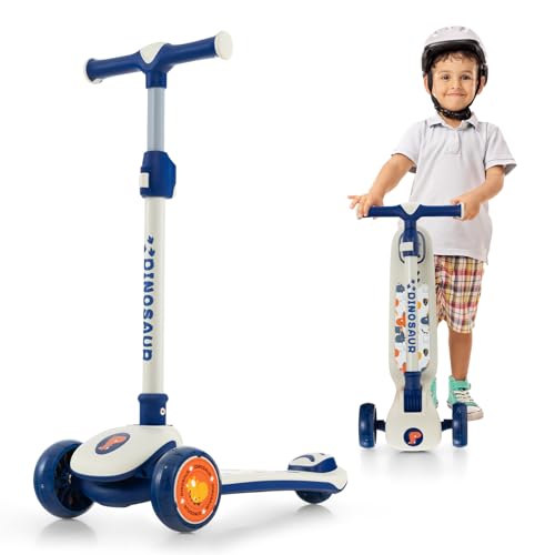 ZOAPDEBCE Folding Kick Scooter Scooter Kids Scooters, 3-Rad-Klapproller mit leuchtenden PU-Rädern, höhenverstellbarem Lenker und Hinterradbremse(White+Blue) von ZOAPDEBCE