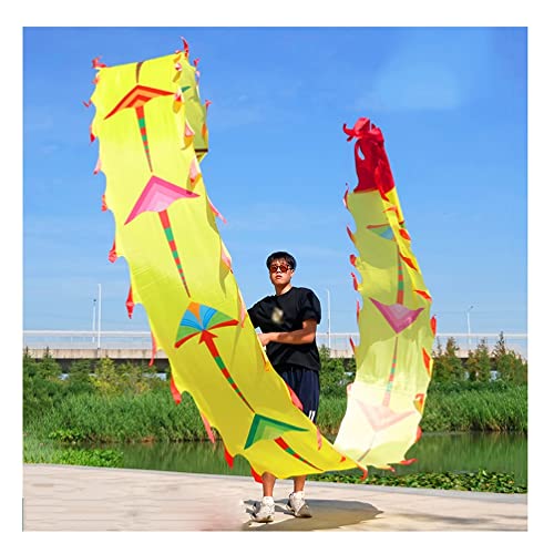 ZOAPDEBCE3D Dragon Ribbon Streamer， Bunte Drachentanz-Luftschlangen aus Seide, Spinnband for Sport und Fitness for Erwachsene und Kinder mit Drachenkopf, waschbar/reißfest(Giallo,10m/33ft) von ZOAPDEBCE