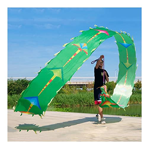 ZOAPDEBCE3D Dragon Ribbon Streamer， Bunte Drachentanz-Luftschlangen aus Seide, Spinnband for Sport und Fitness for Erwachsene und Kinder mit Drachenkopf, waschbar/reißfest(Green,10m/33ft) von ZOAPDEBCE