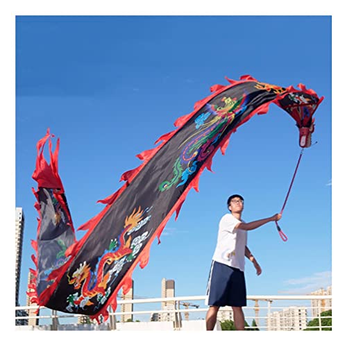 ZOAPDEBCE3D Dragon Ribbon Streamer， Bunte Drachentanz-Luftschlangen aus Seide, chinesisches Kung-Fu-Drachen-Spinnband, Outdoor-Sport-Fitnessgeräte(Black,8m/26ft) von ZOAPDEBCE