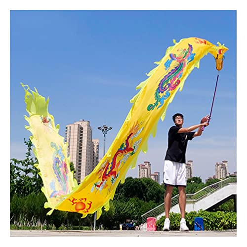 ZOAPDEBCE3D Dragon Ribbon Streamer， Bunte Drachentanz-Luftschlangen aus Seide, chinesisches Kung-Fu-Drachen-Spinnband, Outdoor-Sport-Fitnessgeräte(Giallo,10m/33ft) von ZOAPDEBCE