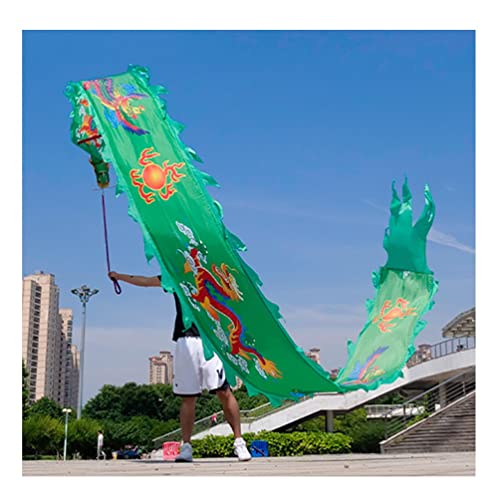 ZOAPDEBCE3D Dragon Ribbon Streamer， Bunte Drachentanz-Luftschlangen aus Seide, chinesisches Kung-Fu-Drachen-Spinnband, Outdoor-Sport-Fitnessgeräte(Green,10m/33ft) von ZOAPDEBCE