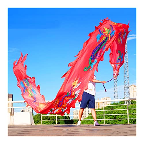 ZOAPDEBCE3D Dragon Ribbon Streamer， Bunte Drachentanz-Luftschlangen aus Seide, chinesisches Kung-Fu-Drachen-Spinnband, Outdoor-Sport-Fitnessgeräte(Rosso,10m/33ft) von ZOAPDEBCE