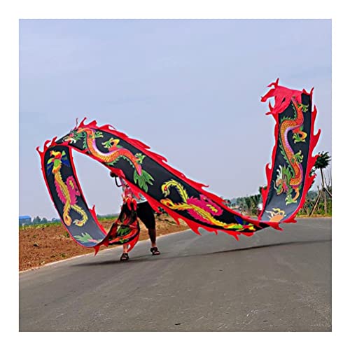 ZOAPDEBCE3D Dragon Ribbon Streamer， Drachen-Druck-Tanz-Luftschlangen, Bunte Seiden-Drachen-Tanz-Luftschlangen, Erwachsene Kinder Spin Swing Sport-Fitness-Band(Black+red,10m/33ft) von ZOAPDEBCE