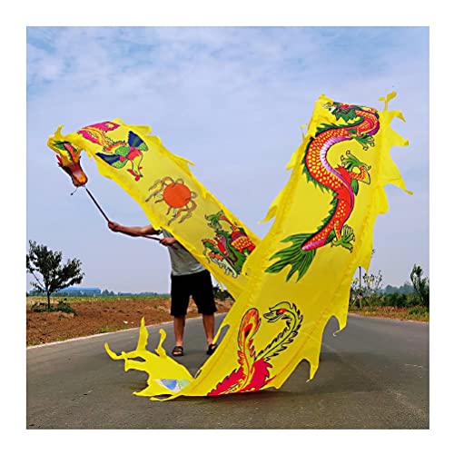 ZOAPDEBCE3D Dragon Ribbon Streamer， Drachen-Druck-Tanz-Luftschlangen, Bunte Seiden-Drachen-Tanz-Luftschlangen, Erwachsene Kinder Spin Swing Sport-Fitness-Band(Giallo,10m/33ft) von ZOAPDEBCE