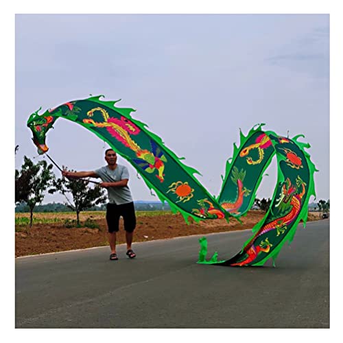 ZOAPDEBCE3D Dragon Ribbon Streamer， Drachen-Druck-Tanz-Luftschlangen, Bunte Seiden-Drachen-Tanz-Luftschlangen, Erwachsene Kinder Spin Swing Sport-Fitness-Band(Green,10m/33ft) von ZOAPDEBCE