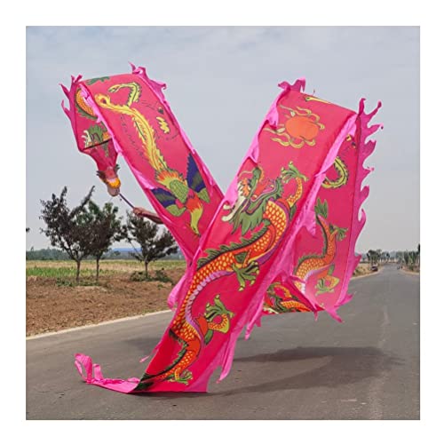 ZOAPDEBCE3D Dragon Ribbon Streamer， Drachen-Druck-Tanz-Luftschlangen, Bunte Seiden-Drachen-Tanz-Luftschlangen, Erwachsene Kinder Spin Swing Sport-Fitness-Band(Rosso,10m/33ft) von ZOAPDEBCE