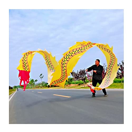 ZOAPDEBCE3D Dragon Ribbon Streamer， Drachen-Druck-Tanz-Luftschlangen, Bunte Seiden-Drachen-Tanz-Luftschlangen, chinesisches traditionelles Volkssport-Fitnessband(Giallo,10m/33ft) von ZOAPDEBCE