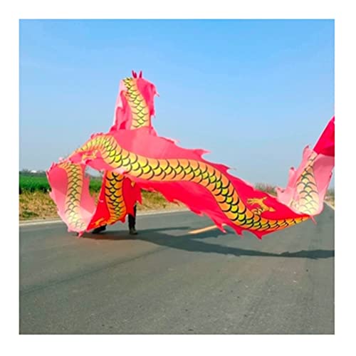 ZOAPDEBCE3D Dragon Ribbon Streamer， Drachen-Druck-Tanz-Luftschlangen, Bunte Seiden-Drachen-Tanz-Luftschlangen, chinesisches traditionelles Volkssport-Fitnessband(Rosso,10m/33ft) von ZOAPDEBCE