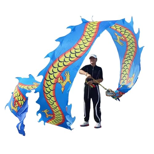 ZOAPDEBCE3D Dragon Ribbon Streamer， Drachen-Poi-Tanz-Drachen-Spinnbänder, seidenartiges Spinn- und Schüttel-Poi-Set mit 3D-Drachenkopf, Schaukelseil und Tasche(Blu,10m/33ft) von ZOAPDEBCE