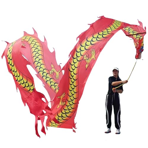 ZOAPDEBCE3D Dragon Ribbon Streamer， Drachen-Poi-Tanz-Drachen-Spinnbänder, seidenartiges Spinn- und Schüttel-Poi-Set mit 3D-Drachenkopf, Schaukelseil und Tasche(Rosso,10m/33ft) von ZOAPDEBCE