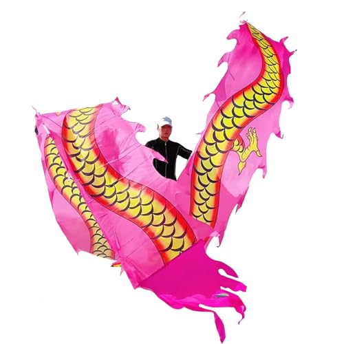 ZOAPDEBCE3D Dragon Ribbon Streamer， Drachen-Poi-Tanz-Drachen-Spinnbänder, seidenartiges Spinn- und Schüttel-Poi-Set mit 3D-Drachenkopf, Schaukelseil und Tasche(Roze,10m/33ft) von ZOAPDEBCE