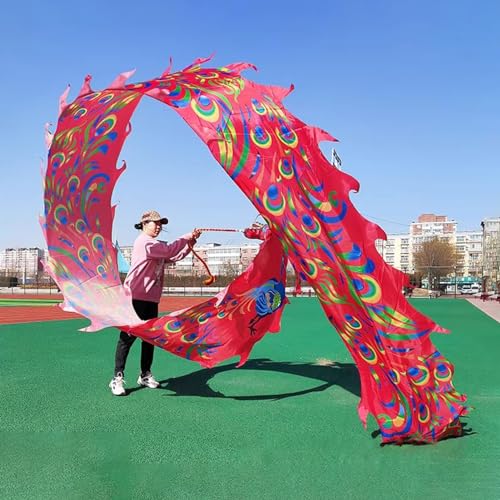 ZOAPDEBCE3D Dragon Ribbon Streamer， Pfauenmuster-Tanzband, bunter gymnastischer Seidenstreamer mit Kopf, tragbarer Kunstseidendrachen for Fitness-Jonglage(Rosso) von ZOAPDEBCE