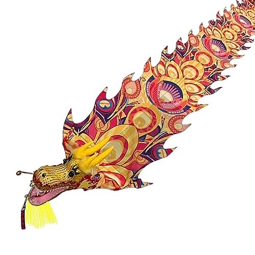 ZOAPDEBCE3D Dragon Ribbon Streamer， Seidenband-Tänzer mit Pfauenmuster, Outdoor-Park-Garten-Übungs-Tanzfahne, Streamer-Drachen mit Kopf(Giallo,12m/39ft) von ZOAPDEBCE