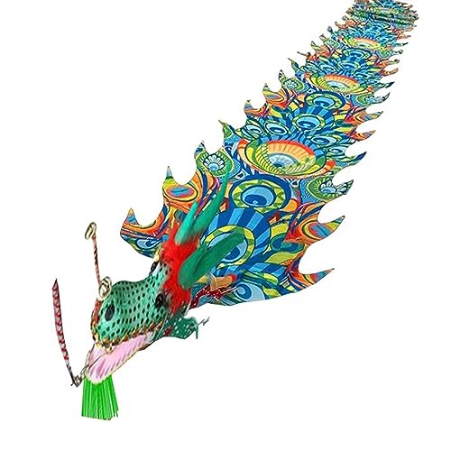 ZOAPDEBCE3D Dragon Ribbon Streamer， Seidenband-Tänzer mit Pfauenmuster, Outdoor-Park-Garten-Übungs-Tanzfahne, Streamer-Drachen mit Kopf(Green,12m/39ft) von ZOAPDEBCE