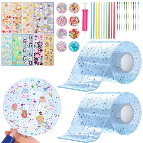 ZOCONE Nano Tape Bubbles Set 41 Stück Nano Tape Set Blaue Nanoband mit Glitzer Dekorationen Pumpe Blowing Bubble Tape Stressabbau Spielzeug Nano-Tape DIY Bubble Craft für Erwachsene Kinde von ZOCONE