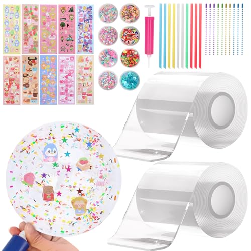 ZOCONE Nano Tape Bubbles Set 41 Stück Nano Tape Set Weiß Nanoband mit Glitzer Dekorationen Pumpe Blowing Bubble Tape Transparent Stressabbau Spielzeug Nano-Tape DIY Bubble Craft für Erwachsene Kinde von ZOCONE