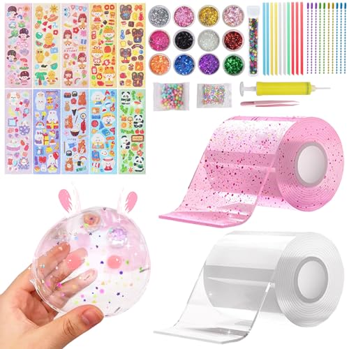 ZOCONE Nano Tape Bubbles Set 49 Stück Nano Tape Set Rosa und Transparente Nanoband mit Glitzer Dekorationen Pumpe Blowing Bubble Tape Stressabbau Spielzeug DIY Bubble Craft für Erwachsene Kinde von ZOCONE