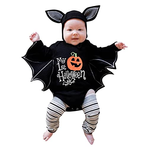 ZOFIS Baby Halloween Kleidung Halloween Cosplay Strampler Hut Bat Outfits Set FaschingskostüM Kleinkind Junge Halloween Karikatur Kinder Costume Kleidungsset 1/2/3 Stück von ZOFIS