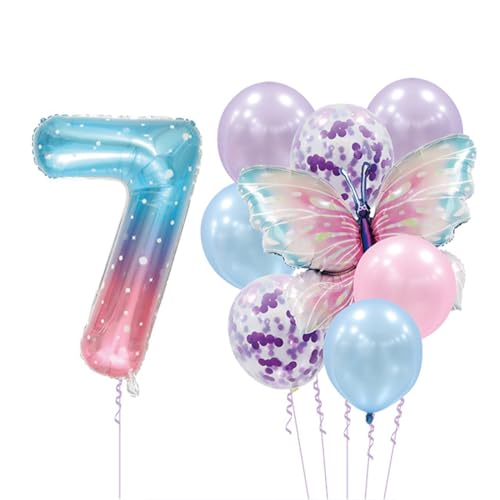 ZOKJSW Rosa Birthday Decoration, Butterfly Foil Balloon 7 Years, Colorful Butterfly Birthday Decorations, 7 Years Butterfly Birthday Decoration, for 7th Birthday Girl Decoration von ZOKJSW