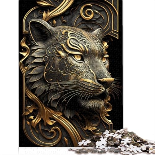 1000-teiliges Puzzle für Erwachsene, Tiger, Goldener Art-Deco-Puzzle für Erwachsene, Holzpuzzle, Lernspiel, Herausforderungsspielzeug (Größe 75x50cm) von ZOMTOON