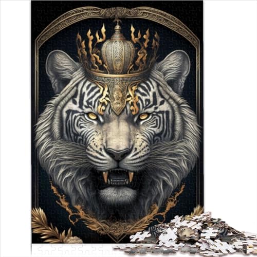 Puzzle für Erwachsene, 1000 Teile, Königstiger, Goldener Art-Deco-Puzzle für Erwachsene, Holzpuzzle, Lernspiel, Herausforderungsspielzeug (Größe 75x50cm) von ZOMTOON