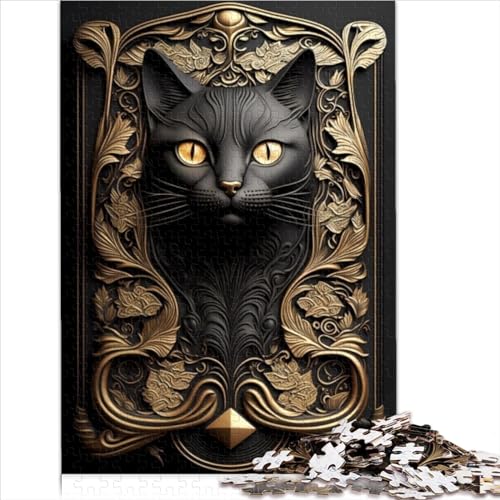 Puzzle für Erwachsene, 1000 Teile, Schwarze Katze, goldenes Art-Deco-Puzzle für Erwachsene, Holzpuzzle, lustiges Geschenk (Größe 75x50cm) von ZOMTOON