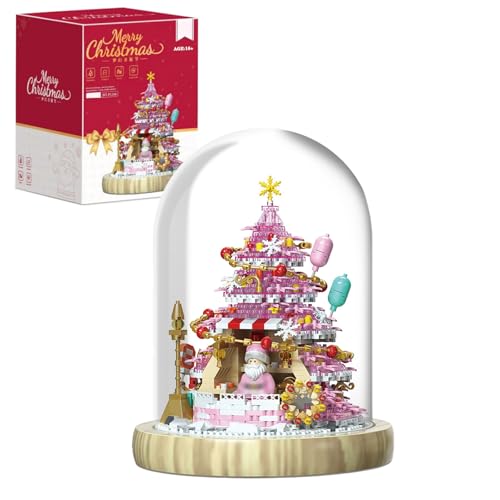 Rosa Weihnachtsbaum Bauset mit Licht, 1550 Stück Mini Bausteine Weihnachtsbaum Bausteine, Weihnachten Tischdeko Geschenk für Erwachsene (Weihnachtsbaum) von ZONSGIN