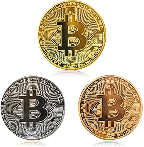 ZONSUSE 3 pcs Bitcoin Münzen, Gold überzogene, Silber mit Kupfer Sammlerstück BTC Münze Kunstsammlung Physikalisch (Gold, Silber und Kupfer) von ZONSUSE