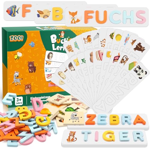 ZOOI Montessori Spielzeug ab 3 4 5 6 7 8 Jahre Junge, Spielzeug ab 3 4 5 6 7 8 Jahre Mädchen, Buchstaben Lernen Lernspiele ab 3-8 Jahre, Kinderspielzeug ab 3 Jahre Steckpuzzle Holz von ZOOI