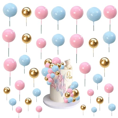 ZOOMPIL 108pcs Tortendeko Kugeln, Gold Weiß Blau Kuchen Dekoration Kugel Kuchen Schaumkugeln DIY Cake Topper Topper für Geburtstag Hochzeit Hochzeitstag Babyparty Deko von ZOOMPIL