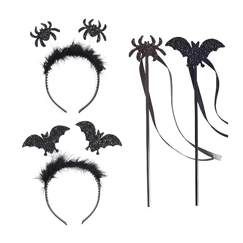 ZOOMPIL Halloween Fledermaus Haarreif, Spinne Haarreifen, halloween kopfschmuck, mit Zauberstab, Mädchen Kostüm für Karneval, Mottoparty, Cosplay Party, 4Pcs von ZOOMPIL