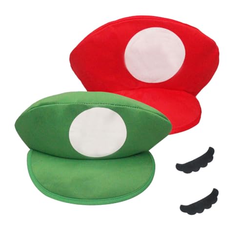 ZOOMPIL Klassische Cappy Cap, Cosplay kostüm zubehör, Mütze rot und grün perfekt für Karneval Halloween Cosplay Kostümdekoration für Jungen Mädchen Kinder Erwachsener von ZOOMPIL