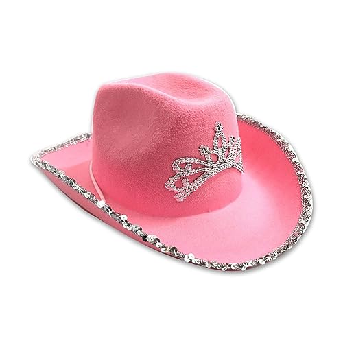 ZOOMPIL Rosa Cowgirl-Hut, Cowboyhut mit rosa Krone, Rosa Westlicher Cowgirl-Hut, Damen Cowboyhut, für Party Halloween Karneval Kostüm Kostümzubehör von ZOOMPIL