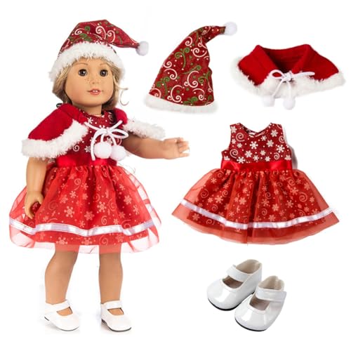 ZOOMPIL Weihnachts Kleidung für Mini Puppen, 4pcs Weihnachten Puppenbekleidung, Kleidung Accessoires für Puppen, Rock, Schal, Weihnachtsmütze, Schuhe, für 18 Zoll American Doll ZOOMPIL Weihnachts Kleidung für Mini Puppen, 4pcs Weihnachten Puppenbekleidung, Kleidung Accessoires für Puppen, Rock, Schal, Weihnachtsmütze, Schuhe, für 18 Zoll American Doll von ZOOMPIL