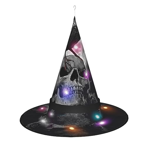 ZORIN Halloween-Hexenhut für Erwachsene, Zauberer-Hüte mit Lichtern, Krähe ist auf dem Totenkopf, Hexenhut, Halloween-Dekor, Kostüm-Zubehör für Halloween, Cosplay, Party, Maskerade, Haustiere, Garten von ZORIN