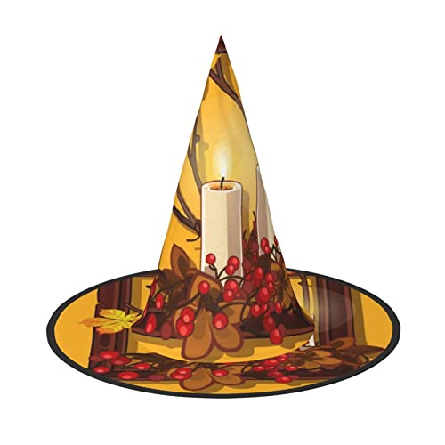 ZORIN Halloween Witches Hat Adult Wizard Hats Fancy Dress Autumn Leaves Candles Berries Witches Hat Halloween Costume Decors for Cosplay Party Pets Garden von ZORIN