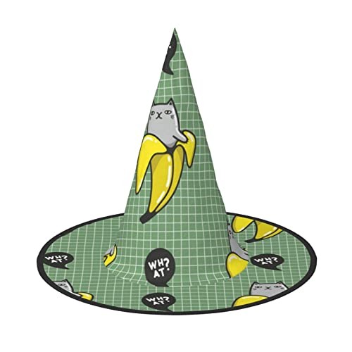 ZORIN Halloween Witches Hat Adult Wizard Hats Fancy Dress Funny Little Cat In Banana Witches Hat Halloween Costume Decors for Cosplay Party Pets Garden von ZORIN