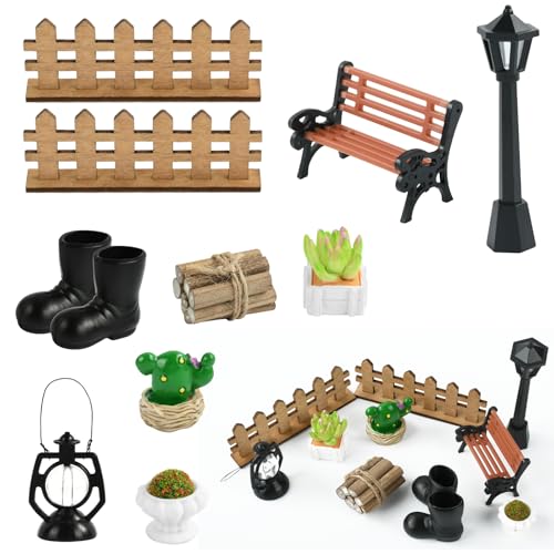 10 Stück Miniatur Garten Zubehör, Mini Gartenmöbel Deko, Miniatur Gartengeräte, Weihnachtswichtel Zubehör, Miniatur Garten Zubehör, für DIY, Feengarten Dekoration, Puppenhäuser von ZOSIGN